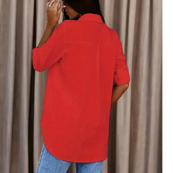 Classic button Down Boyfriend Rolled Sleeve Top - Picture 4 of 9